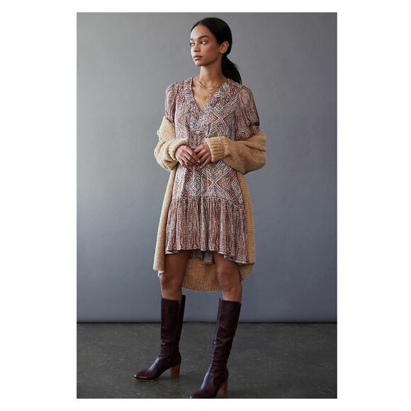 Anthropologie Dresses & Skirts - Anthropologie Brown Print Sabia Flounced Tunic Dress Sz.M